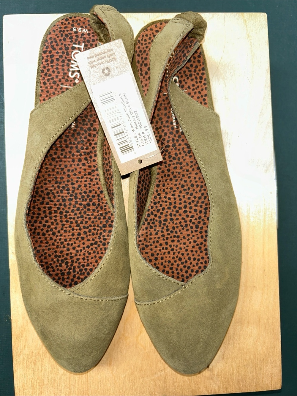 Tom’s Julie Sling Back Flats Womens Size 9.5 Olive Green Suede Slip On New